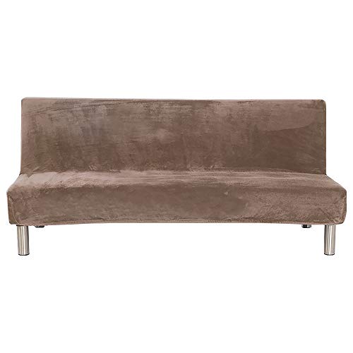 PandaHug Housse de Clic Clac Canapé-Lit Extensible en Velours Protecteur de Canapé sans Accoudoir Élastique Épaisse Couverture de Canapé Pliante Antidérapante Doux et Confortable (M, Marron) Cover