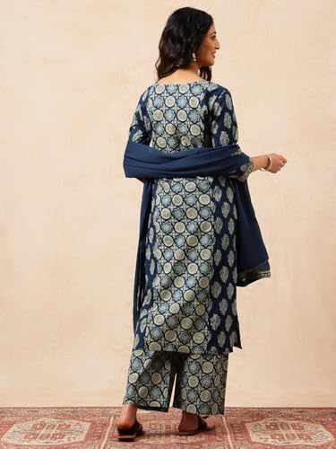 Image of Vbuyz Women Foil Print & Gota Patti Work Straight Cotton Salwar Suit | Straight Kurta Pant Dupatta | Kurta Set with Dupatta for Women | Suit Set | Ethnic Set | Printed Kurta Set