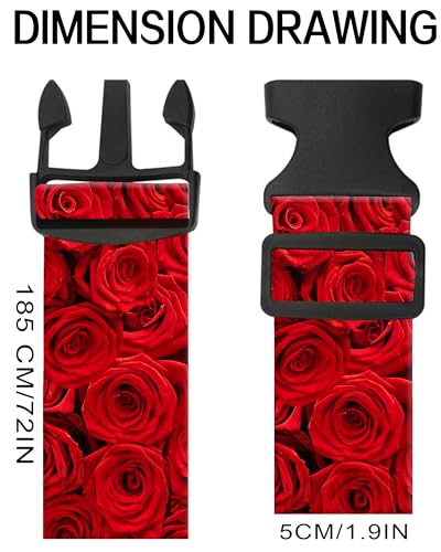 Image of Luggage Straps for Suitcases, Adjustable Travel Belt, Durable Wide Luggage Strap, Cute Suitcase Strap Identifiers with Buckle, Bag Straps for Luggage, Red Beautiful Roses