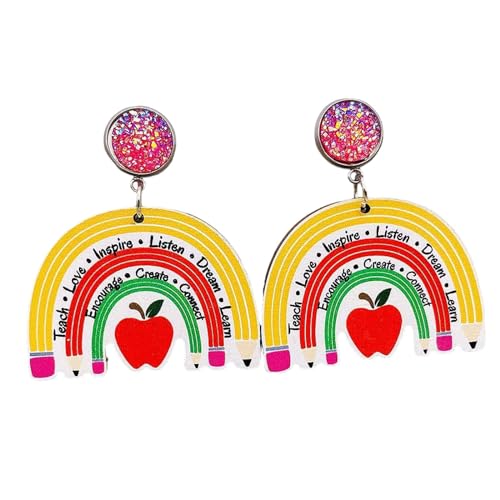 Brincos de madeira coloridos para o dia do professor, régua, em formato de letra, para mulheres e me