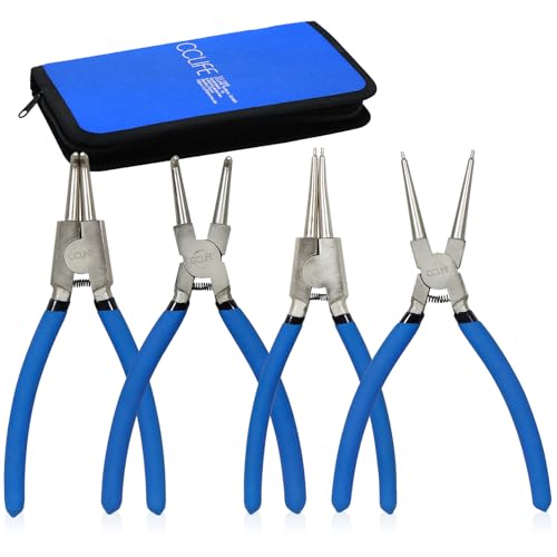 CCLIFE Pinces Circlips 225 mm - Lot de 4 Pinces à Circlips Intérieurs et Extérieurs Droites et Courbées Avec sac de Rangement