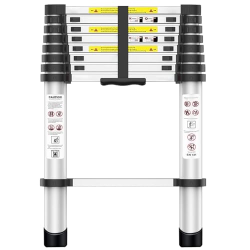 Exleiter 2.6M Telescoping Ladder, Aluminum Lightweight Multi-Purpose Telescopic Ladder Collapsible Extension Ladder Folding Ladder for RV, Attic, Daily Use at Home, 330lbs Max Capacity