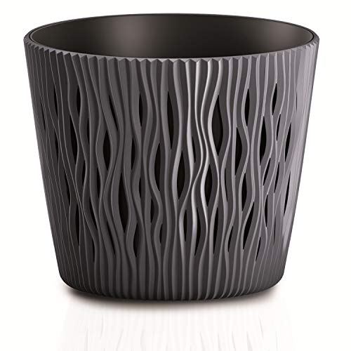 ProsperPlast Maceta Redonda de plastico Sandy Round en Color Antracita (Largo) x 18,9 (Ancho) x 16,5 (Alto) cm