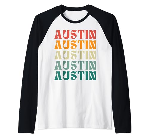 Austin Texas Travel, vintage, estética, retro, puesta de sol Camiseta Manga Raglan