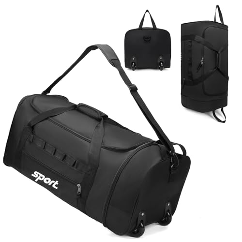 Large Rolling Duffel Bag for Travel with 2 Wheels Expandable Foldable Travel Bag No-Sag Design Lightweight Suitcase Luggage Bag for Men Women Black