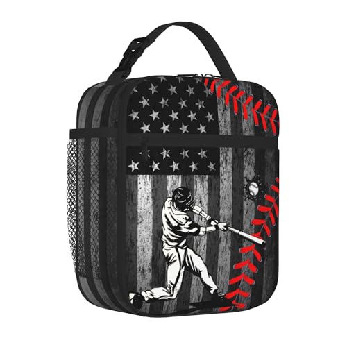 YOZIRIBO Baseball Lunch Bag for Boys Girls Kids Women Men, Insulated Reusable Thermal High Capacity Lunch Box Bag with Front Pocket, Durable Cooler Tote Food Handbag for Work School Picnic (Baseball)