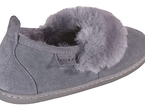 Vanuba Chaussons femme cuir confort Pantoufles femme maison avec semelle antidérapante Slippers hiver chaud 37 EU, Gris – vue 4