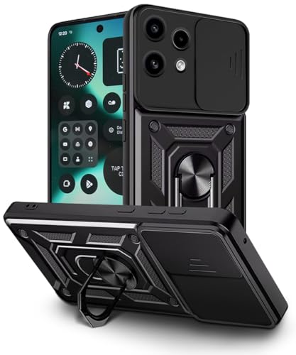 Image of WOW IMAGINE Tough Armor Bumper Mobile Back Case for Nothing Phone 3A Lite | Sliding Camera Cover | Shock Proof 360 Protection | Hybrid PC + TPU | Ring Holder with Kickstand - Black