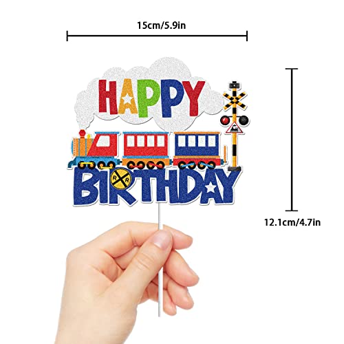 Train Happy Birthday Cake Topper Transportation Steam Train Traffic Vehicle Cake Decorations Railroad Crossing Theme Birthday Party Supplies For Boys Kids #TOP1