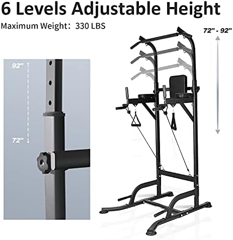Jupgod Pull Up & Dip Station, Adjustable Height Multi-Function Power Tower for Home Gym Strength Training Fitness Workout Equipment
