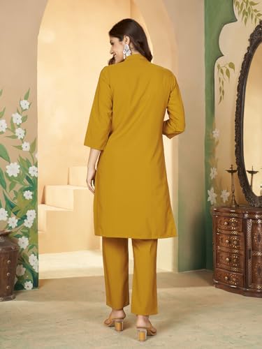 Image of Kurta Set for Women Silk Embroidered Straight Kurta Set for Women with Pant