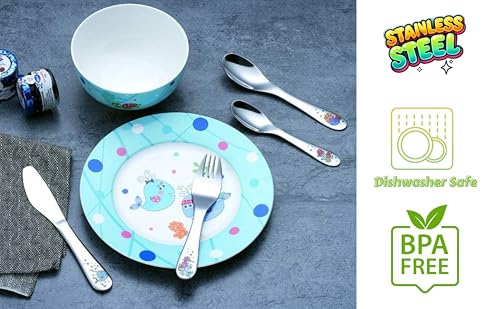 Miniatura 7 de Exzact Cubertería Infantil 4 Pieza Para Niños De Acero Inoxidable - 1 X Cena Cuchillo, 1 X Cena Tenedor, 1 X Cena Cuchara, 1 X Cuchara Pequeña - Adorables Criaturas Del Mar Mar