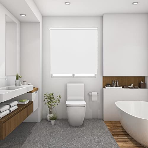 SEEYE Blackout Roller Shades Window Blinds Room Darkening Curtain Privacy Waterproof Fabric UV Protection for Home Kitchen Bathroom Bedrooms Easy to Install 34\" W x 72\" L(Pure White)