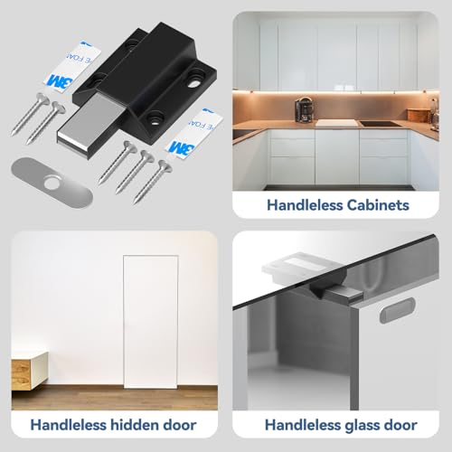 Magnetische Druckverriegelungen ohne Nagelinstallation Tonitrui Push to Open Türverriegelung Push Release Verriegelung für Kabinett Türschließung und Popping Open(Schwarz 12 Stück)