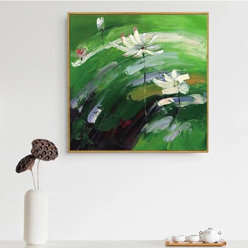 Affiche lotus vert impression sur toile abstraite 20x20cm
