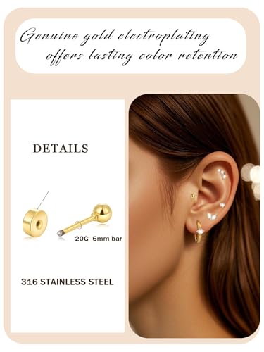 Flat Back Stud Earrings Surgical Stainless Steel Gold Flatback Cartilage Stud Earrings Hypoallergenic for Women3