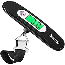 Bascula Portatil Para Maletas FREETOO Digital Balanza Báscula de Equipaje - LCD Portátil Escala de Equipaje 110 lb/50 kg Capacidad Batería Incluida para Viajes Al Aire Libre,Negro
