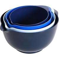 BoxedHome Set di 4 ciotole in plastica senza BPA, blu &ndash; con beccuccio, fondo antiscivolo e manico, impilabili, lavabili in lavastoviglie e adatti al microonde, ideali per la cottura