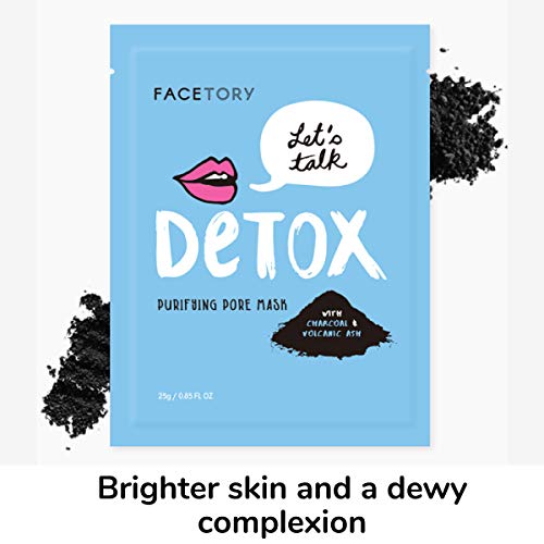 Facetory Let's Talk, Detox Purifying Sheet Mask With Charcoal And Volcanic Ash - For All Skin Types - Detoxifying, Soothing, And Purifying (Pack Of 10) #TOP3