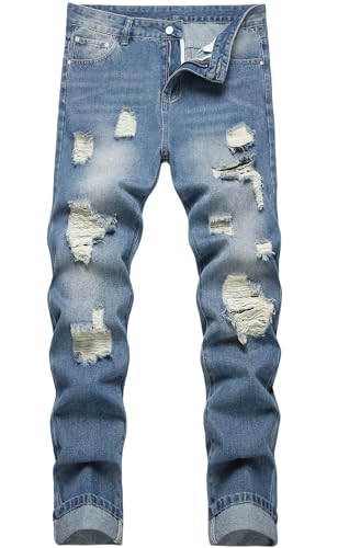 FREDD MARSHALL Ripped Jeans Men,Jeans for Mens,Slim Fit Distressed Straight Leg Fashion Washed Pants