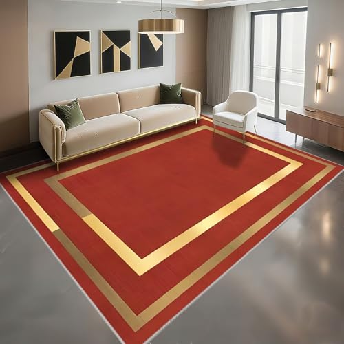 Moquette salon rouge jaune 90x150cm design moderne plat - 2