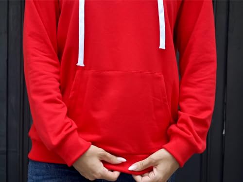 STOLKISS Women Hoodies Pullover Casual Thin Sweatshirts with Pockets Loose Long Sleeve Drawstring Design Hoody Sweatshirts Red