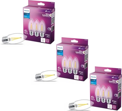 Image of PHILIPS LED 60W B11 9-Pack Ultra Definition Daylight (5000K) 300 Lumen (3.5W = 40W) Dimmable Clear Flicker-Free Candelabra Light Bulbs