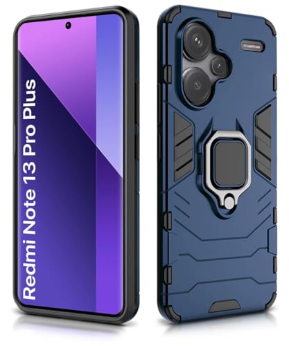 Image of WOW IMAGINE Shock Proof Back Case Mobile Cover for Xiaomi Mi Redmi Note 13 Pro Plus 5G | Back Cover Case (Tough Armor | Hybrid PC + TPU | Ring Holder & in-Built Kickstand | Blue)