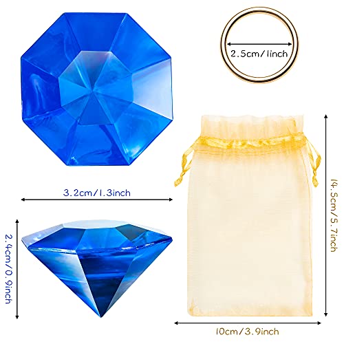 Pantide 35Pcs Acrylic Diamond Gems Jewels Alloy Gold Round Ring Set The Blue Hedgehog Chaos Emeralds Power Rings Party Favor Supplies Cake Decoration Pirate Treasure Chest Hunt For Kids With Bag #TOP1