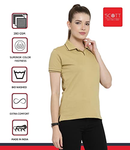 Image of Scott International Women's Regular Fit 100% Pure Organic Cotton Polo T-Shirt | Womens Polo Collar Neck T-Shirt | Cotton Plain Polo Neck Half Sleeve T-Shirt | Tshirts for Women