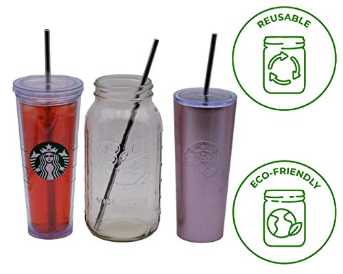 Extra Long Safer Rounded End Stainless Steel Metal Straws For Half Gallon (64Oz) Mason Jars (4 Pack + Cleaning Brush + Bag) #TOP4