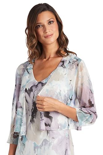R&M Richards Elegant High Low Ruffle Floral Print Chiffon Dress W/ 3/4 Sleeve Sheer Coordinating Bolero2
