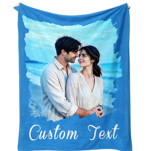 Custom Photo Blanket with Text, Soft Flannel Throw Blankets, Picture Gifts