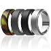 ROQ Silicone Wedding Ring for Men, 4 Pack Silicone Rubber Band Step Edge - Black, Grey, Camo, Silver - Size 9