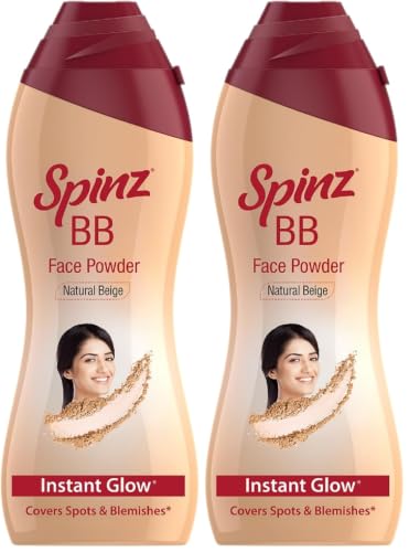 Image of Spinz BB Brightening & Beauty Face Talc for Instant Brightness | Lasts 2X Longer, Covers Dark Spots and Blemishes, Gives Soft and Smooth Skin (Natural Beige) - 70 gm (Pack of 2)