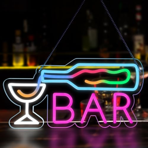 Bar Neon Signs for Wall Decor, 20 Types Flowing Color Changing Led Neon Light, Dimmable Beer Neon Sign USB Powered, Bar lights for Home Club Cocktails Pub Man Cave Party Decorations Christmas Gift