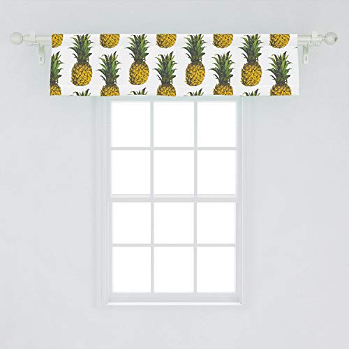 Lunarable Pineapple Window Valance, Pineapple Illustration Gourmet Holidays Getaway Palm Trees Art, Curtain Valance For Kitchen Bedroom Decor With Rod Pocket, 54" X 12", Mustard White #TOP17