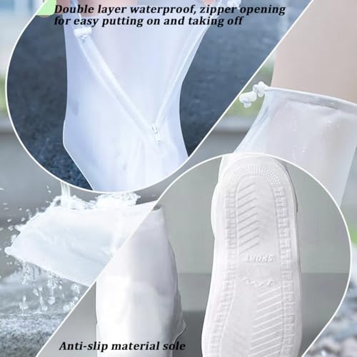 Sweatness Überschuhe Fahrrad Wasserdicht, 2 Paar wasserdichte Überschuhe aus Silikon, Silikonschuhe zum Überziehen, geeignet für Regen, Schnee, Wüstenstrand, Größe, L, weiß