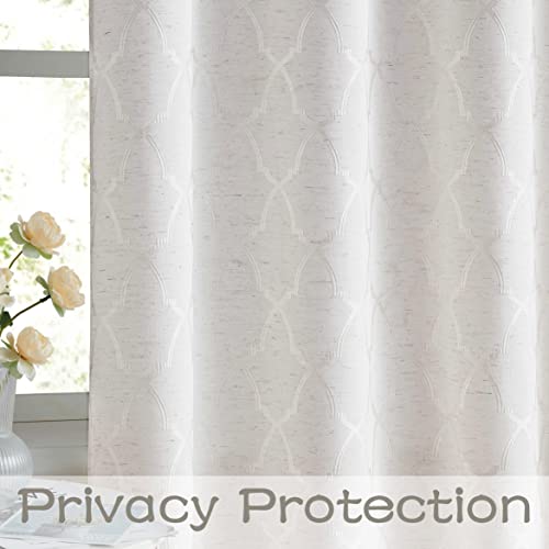 Muse Dream Bohemia Linen Blend Curtains Light Filtering Grommet Drapes Moroccan Trellis Lattice Jaquard Woven Window Treatment Set For Bedroom Office 90 Inches Long 2 Panels, Crude Natural #TOP1