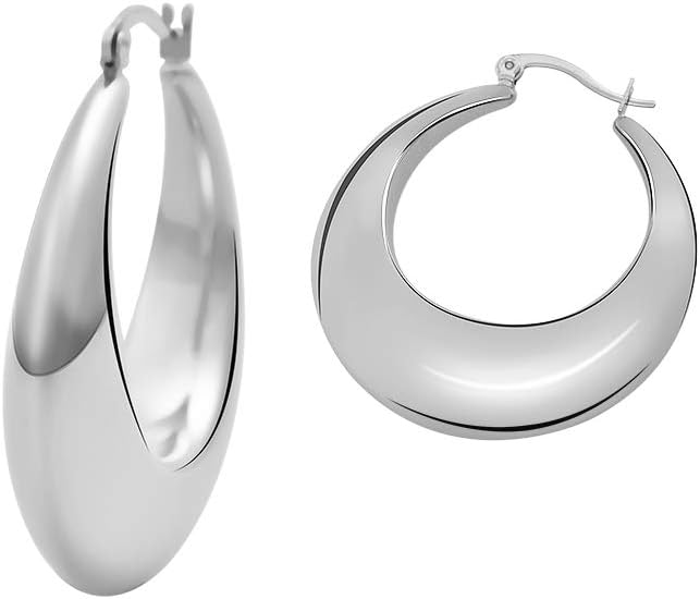 Edforce Stainless Steel Chunky Large Thick Rounded Tube Hoop Earrings - Image 3