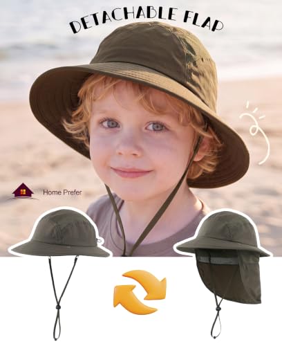 Image of Home Prefer UPF 50+ Boys Sun Hat with Neck Flap Wide Brim Summer Beach Bucket Hat for Boys Girls Toddler Kids Safari Hat