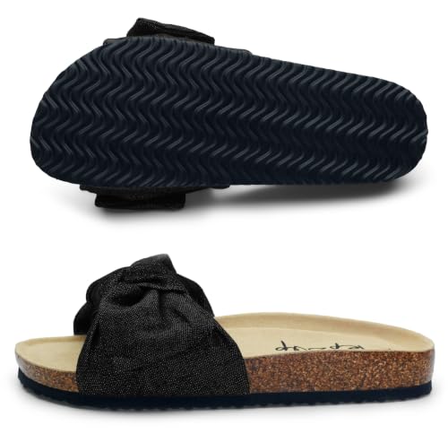 Image of PepStep Slide Sandals for Women or Ladies Dressy Summer Casual, Cute Bow Tie Knot On Top Strap, Comfy Slip On Cork Foot Bed