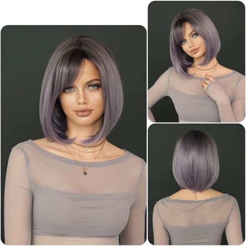 Perruque violette courte droite pour masquer les cheveux fins avec une coupe naturelle - 4
