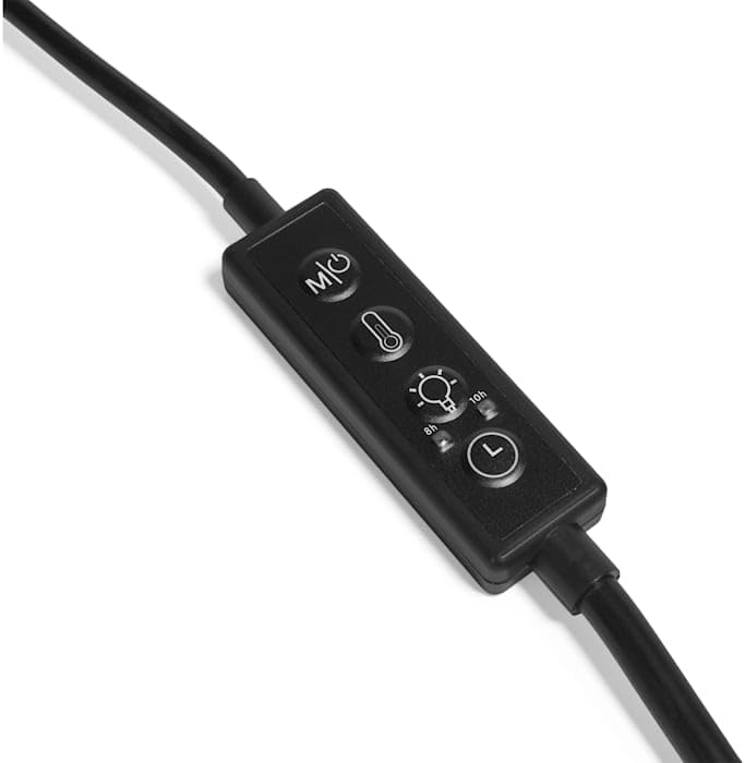 Close-up of the Imagitarium LED light controller with buttons for mode, temperature, brightness, and timer