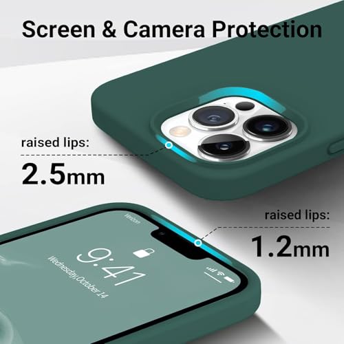 Image of DIZORO Microfiber Candy Case Compatible for iPhone 14 PRO, Shockproof Slim Back Cover Liquid Silicone Case (Forest Green)
