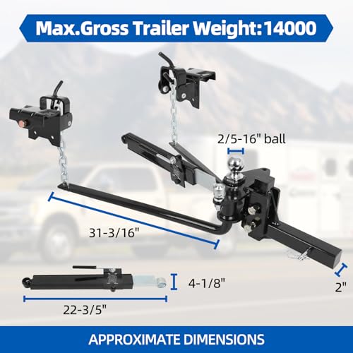 Image of Dollate Weight Distribution Hitch with Sway Control Bar, 14000lbs Towing Weight Distributing Hitches Kit, Anti Sway Control Hitch for Travel Trailer Camper, 2-Inch Shank, 2-5 /16-Inch Ball