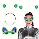 HHJJRZ 2 Pcs Alien Costume Set for Adults Glitter Antenna Headband & Rainbow Lens Glasses, Halloween Space Party Accessories for Men and Women