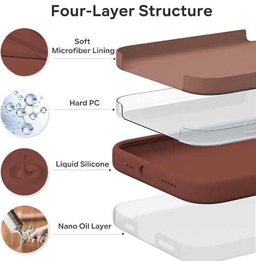 Image of DIZORO Compatible with (iPhone 17 Pro Max Case)(2025), Liquid Silicone 3 Layers Full Covered Soft Gel Rubber Case,Shockproof Protective Cover with Anti-Scratch Microfiber Lining-Brown