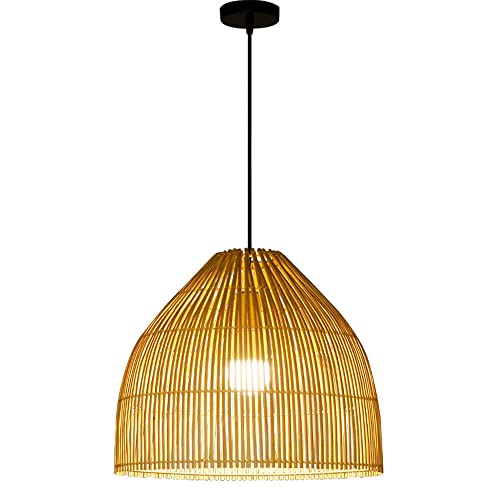 Lustre de plafond en métal et osier de rotin tressé à la main
