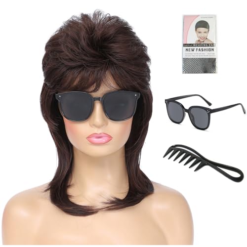 Auguyist Mullet Wigs for Women,Joe Dirt,Emo Wig,80s 90s Costumes Fancy Party Accessory Cosplay Wig,Halloween Man x (Dark Brown)